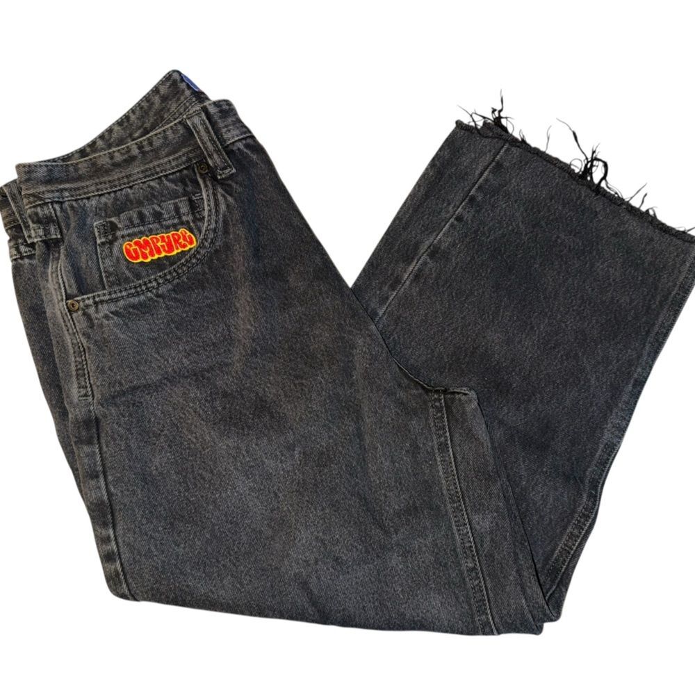 Skate Jeans Black Size 30 Distressed Fringe Raw Edge Early Grunge Style - Picture 9 of 11